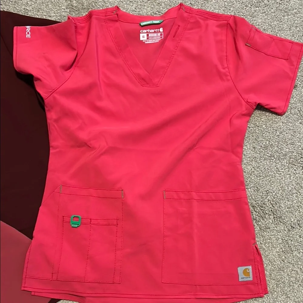Carhartt and Mandala Women's Scrub Tops - Red and Pink - Picture 2 of 4